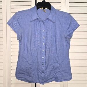 e•col•o•gie Women's S Blue Linen Button-Up Top